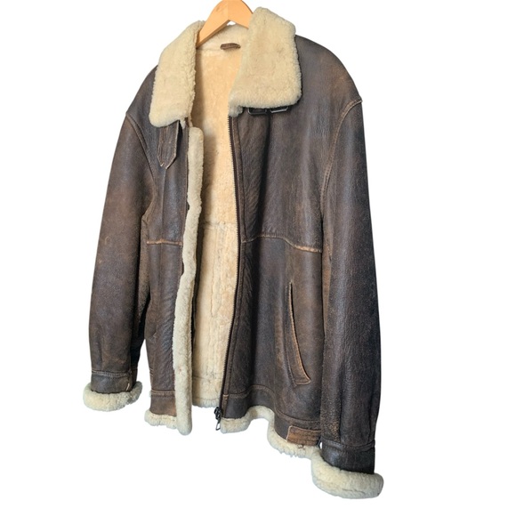 Men's ABE Distressed Brown Shearling Jacket - Picture 3 of 10